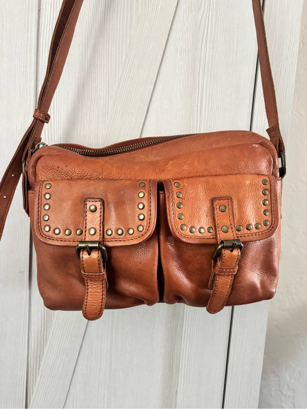 Ashwood Leather Studded Pockets Crossbody Bag adjustable